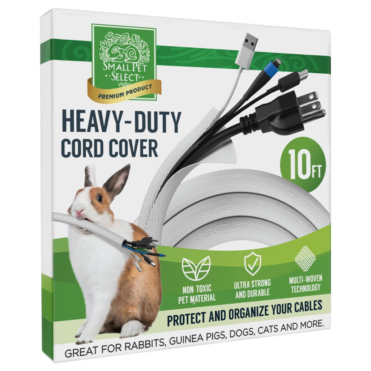Small Pet Select heavy duty cord cover wrapper on cables to deter pet chewing.
