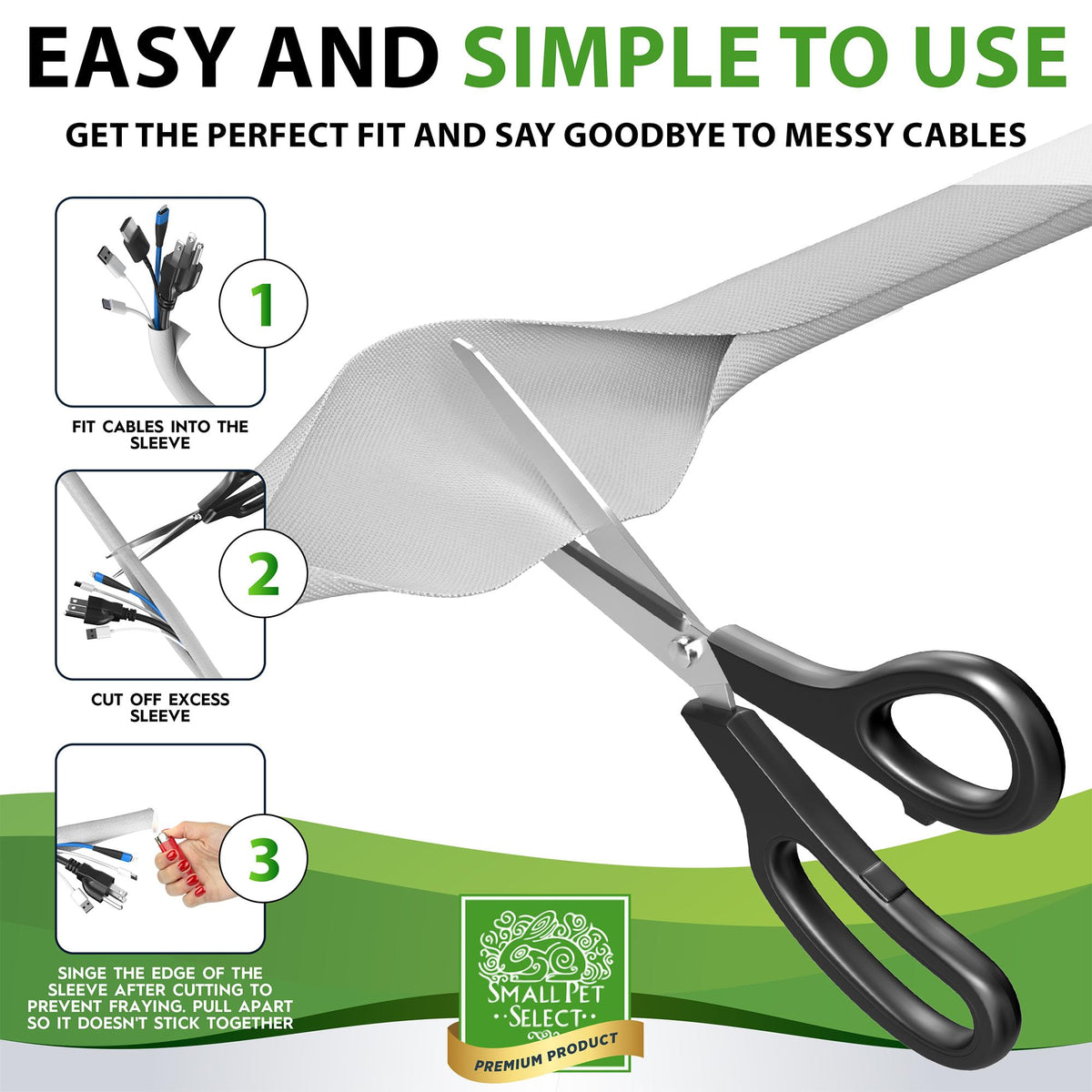 Small Pet Select cord cover behind mounted TV conceals wires.