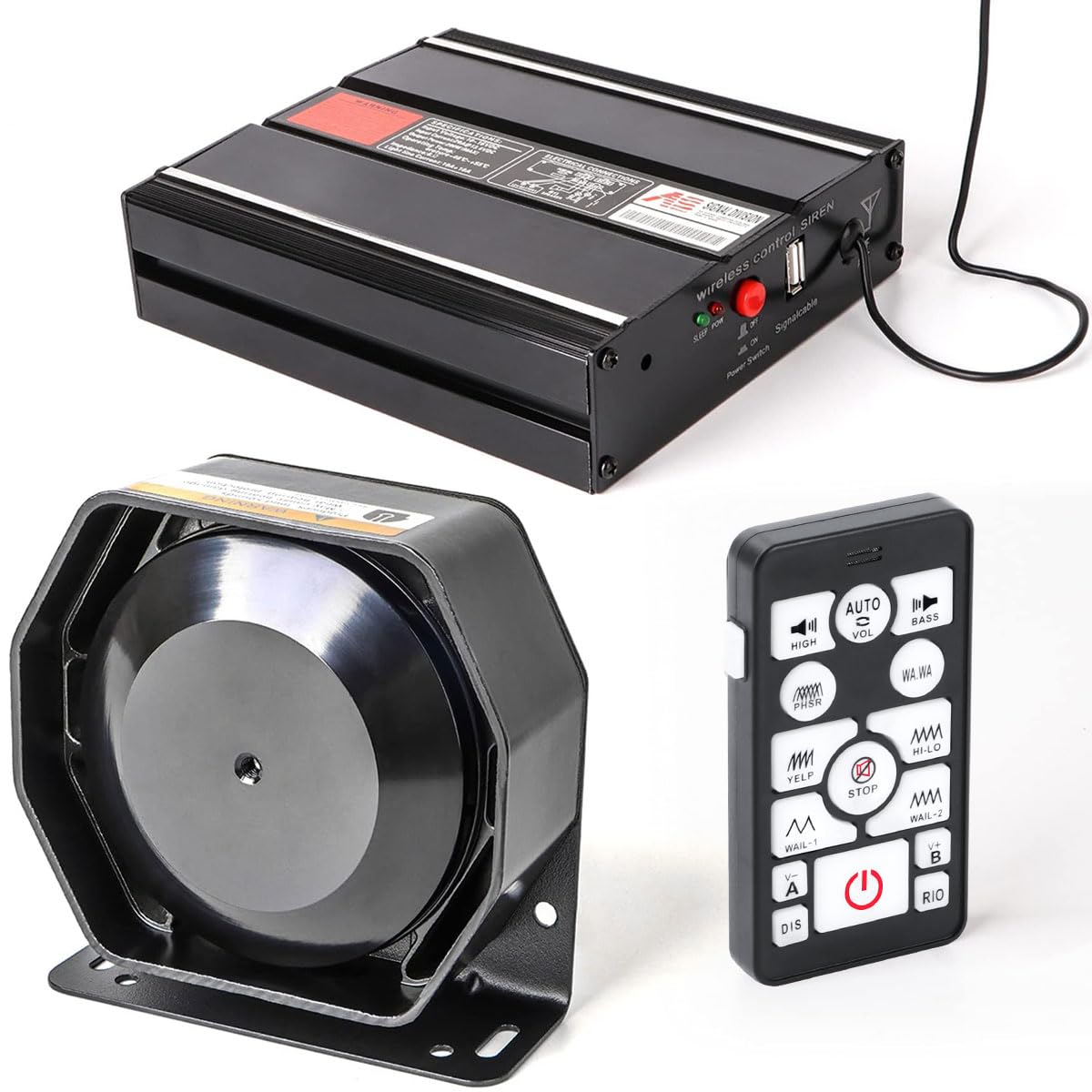 SmallFATW Police Siren front view showing compact, high-output signaling for vehicles