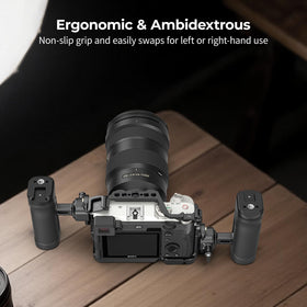 SmallRig handle cold shoe and 1/4-20 threaded holes showing accessory mounting flexibility