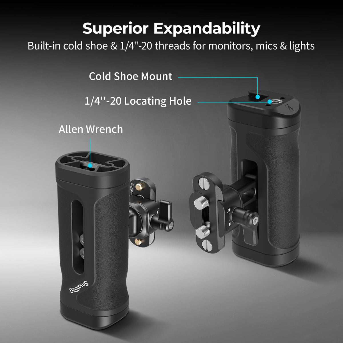SmallRig handle magnetic hex key stored in base for fast tool access and on-set adjustments