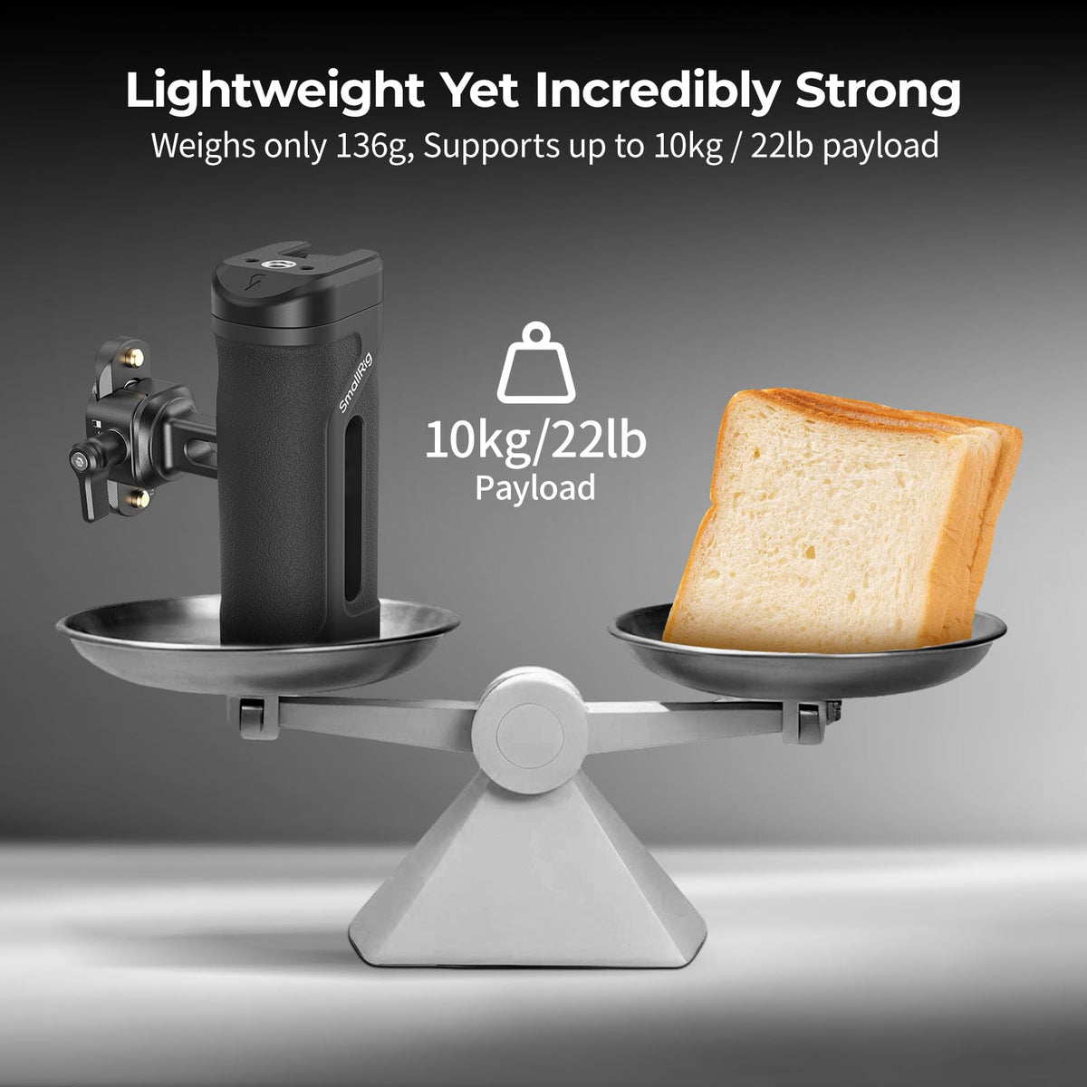 SmallRig handle mounted on a camera cage illustrating improved handheld stability and accessory placement