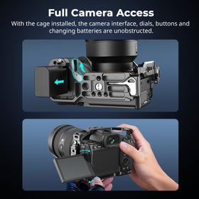SmallRig HawkLock cage compatible with HDMI cable clamps for tidy cable management.
