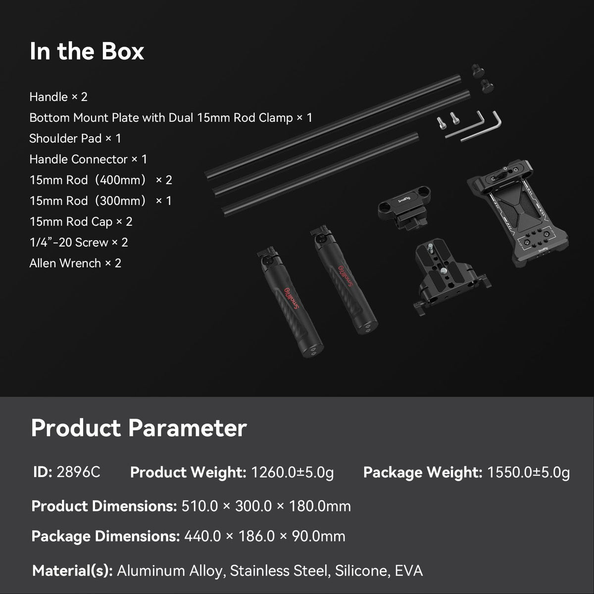 SmallRig included screws and tools help quick build and setup.