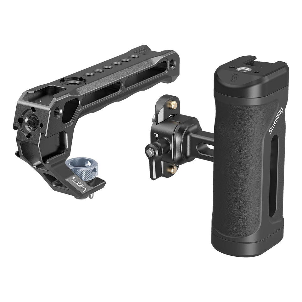 SMALLRIG front view of kit showing handles and rail, improves handheld control