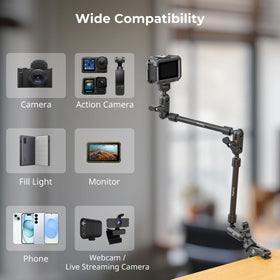 SMALLRIG phone clamp mounted demonstrating stable phone framing for livestreams