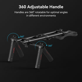 SmallRig shoulder mount kit on the shoulder for steady filming.
