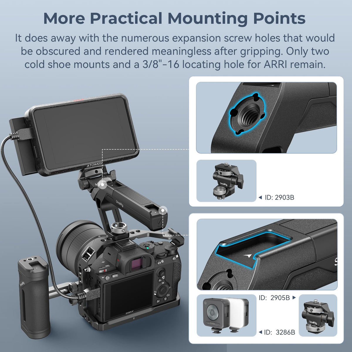 SmallRig top handle mounted with monitor and light accessories (2905B/2903B)