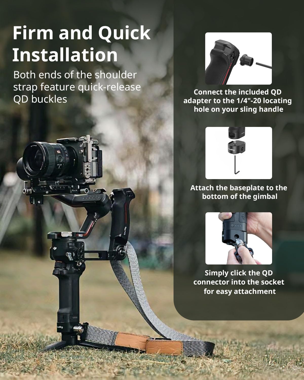 Operator wearing SmallRig strap across shoulder for long-shoot comfort and reduced fatigue