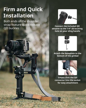 Operator wearing SmallRig strap across shoulder for long-shoot comfort and reduced fatigue