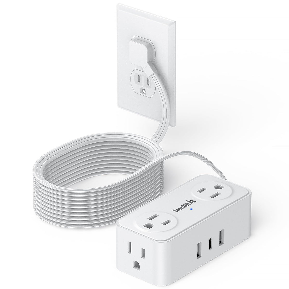 SMALLRT 10ft power strip front view ideal for compact dorm desks.