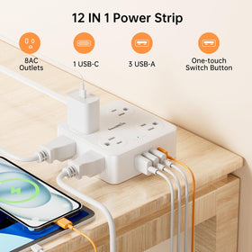 SMALLRT power strip with eight outlets plus USB-C and USB-A for versatile charging