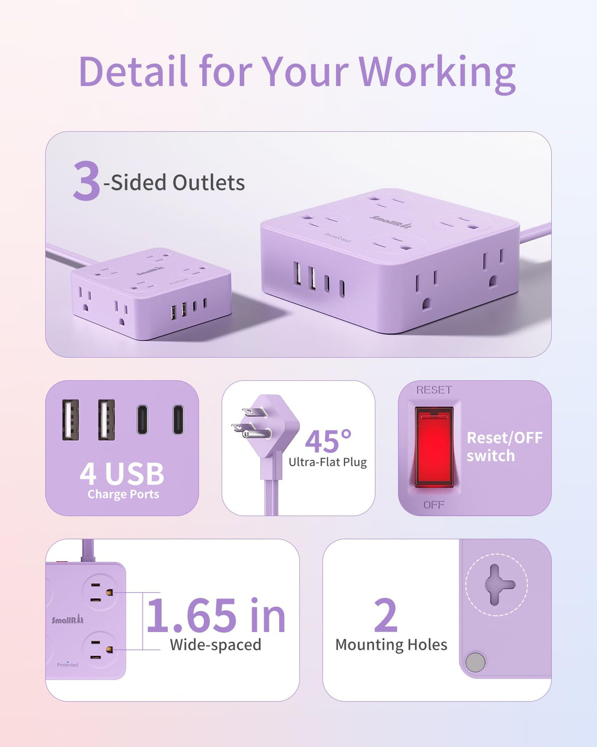SMALLRT compact travel-size power strip fits easily in bags.