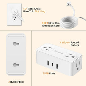 Dorm room setup with SMALLRT power strip on desk.