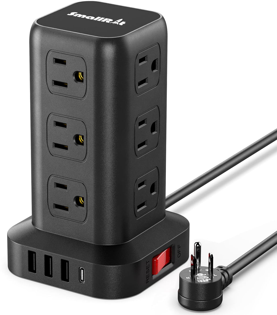 SMALLRT power tower with 12 outlets for organized home and dorm charging.
