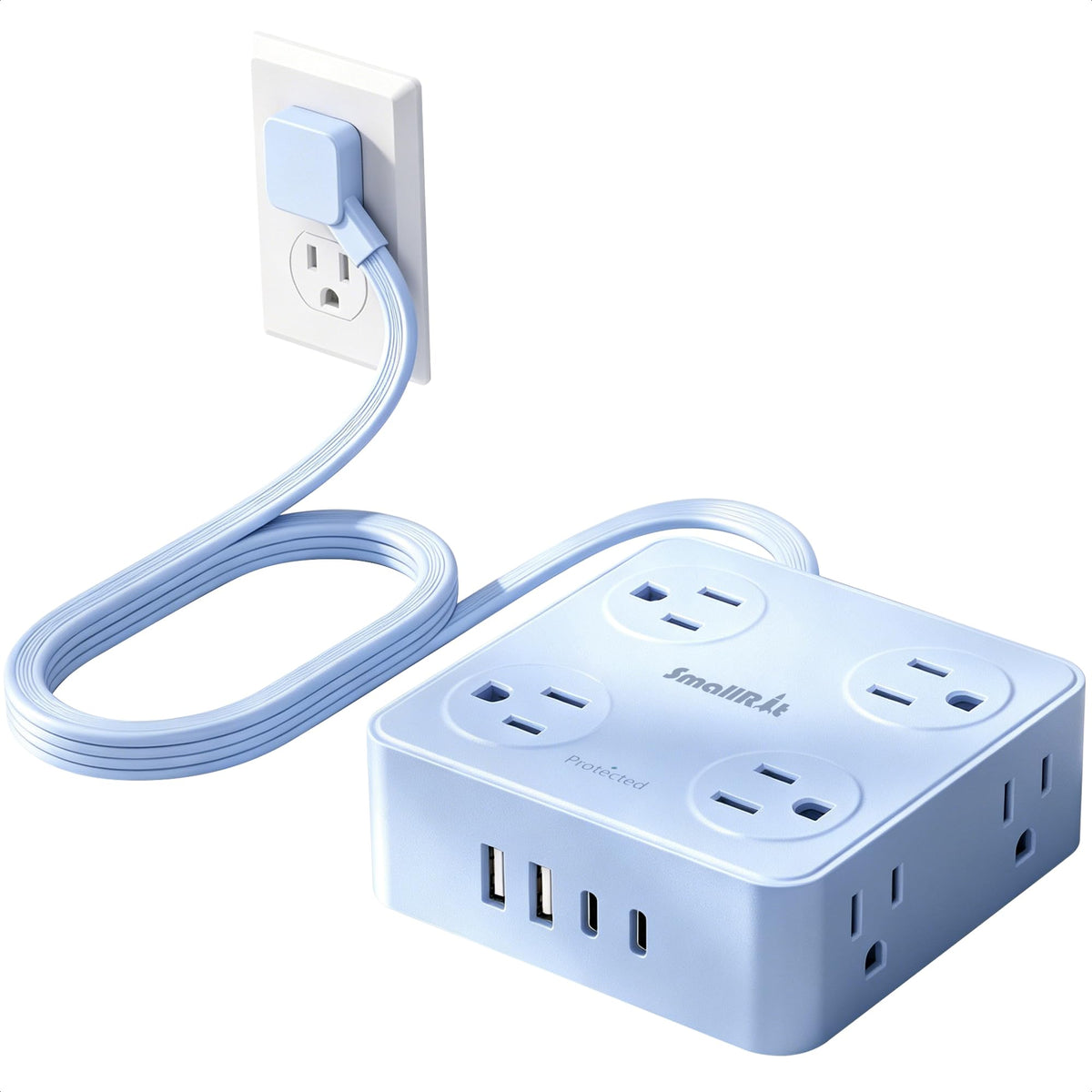 SMALLRT 8-outlet blue extension cord for a neat desk setup.
