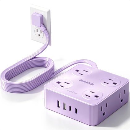 SmallRT extension cord with 8 outlets in purple; ideal as a central charging hub.