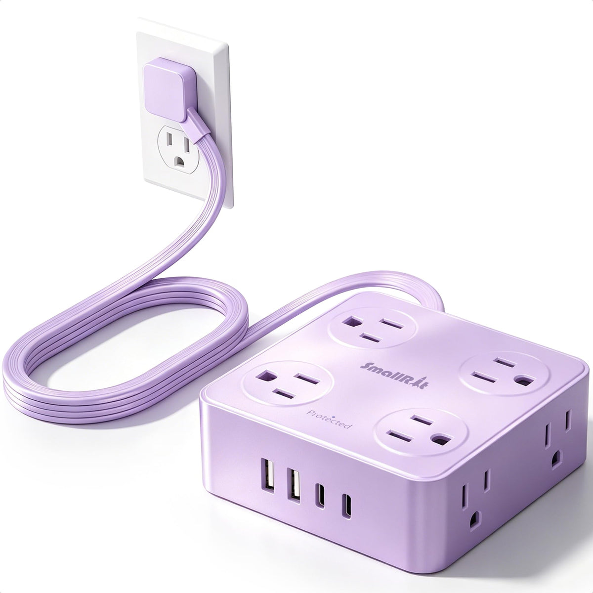SMALLRT extension cord with 8 outlets enables simultaneous charging for multiple devices.