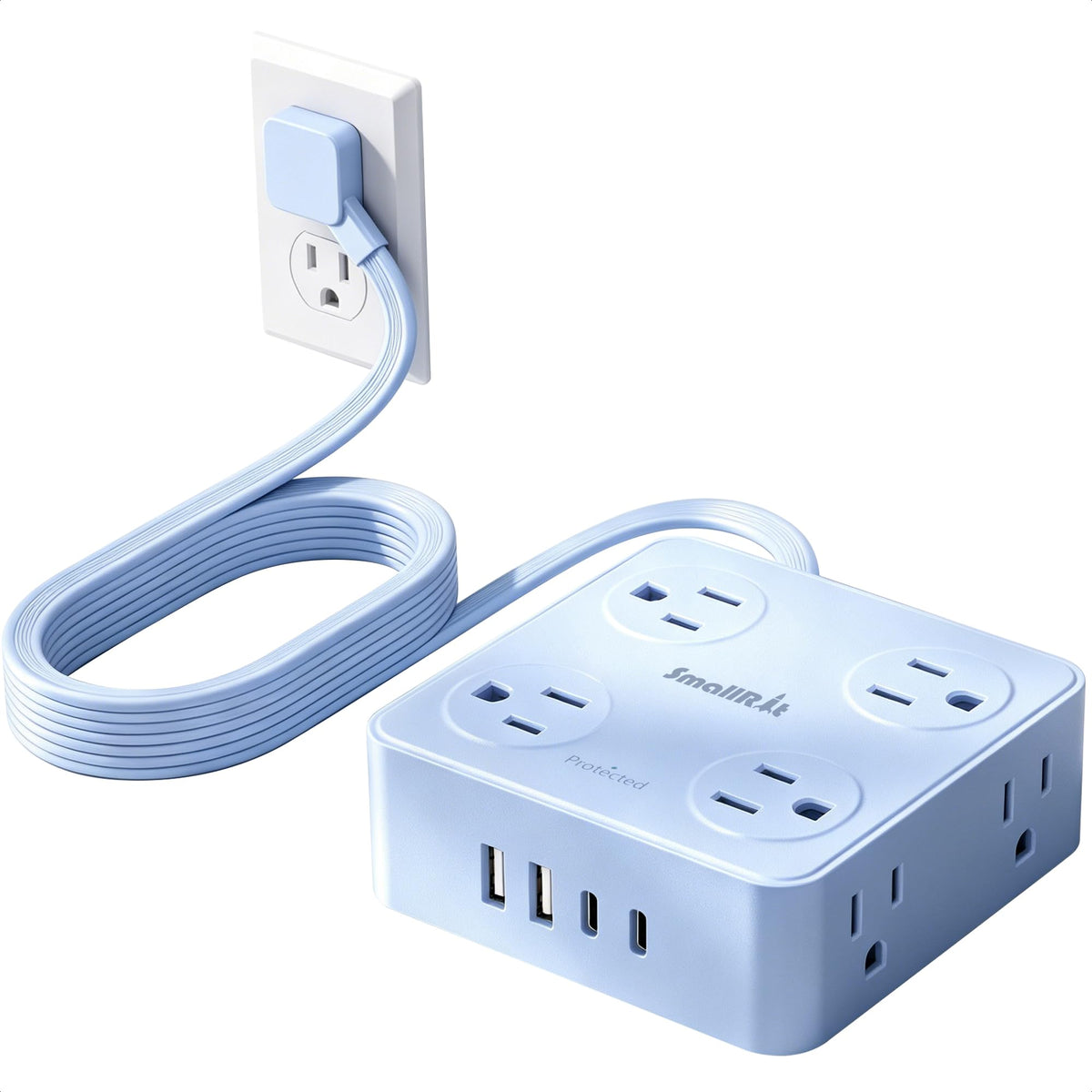 SmallRT extension cord with 8 outlets powers multiple devices at your desk.