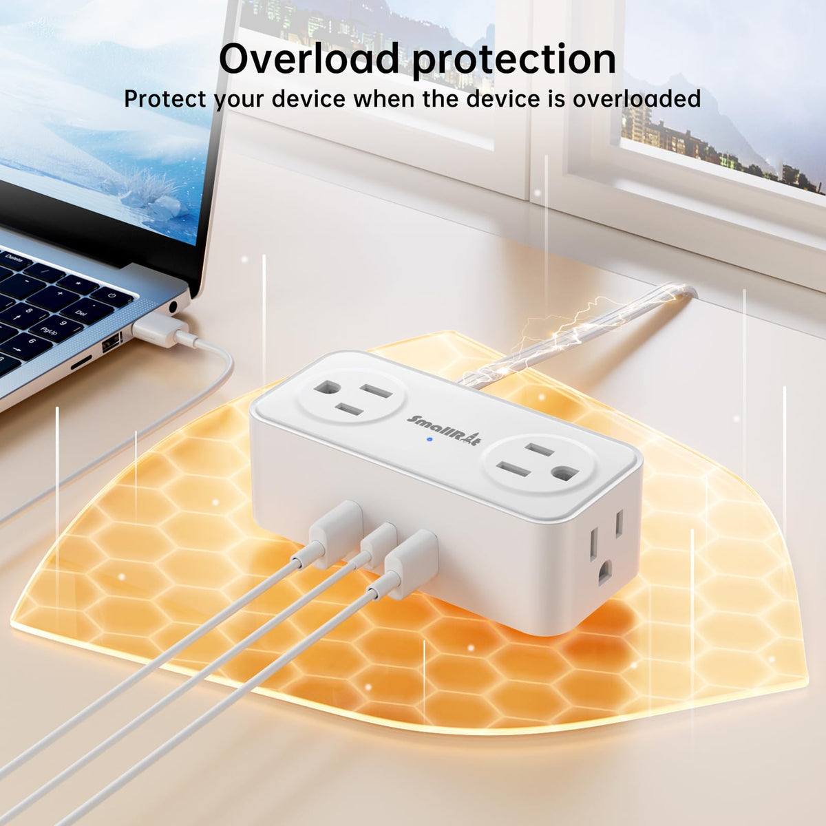 Fire-resistant shell and surge protection on SMALLRT strip.