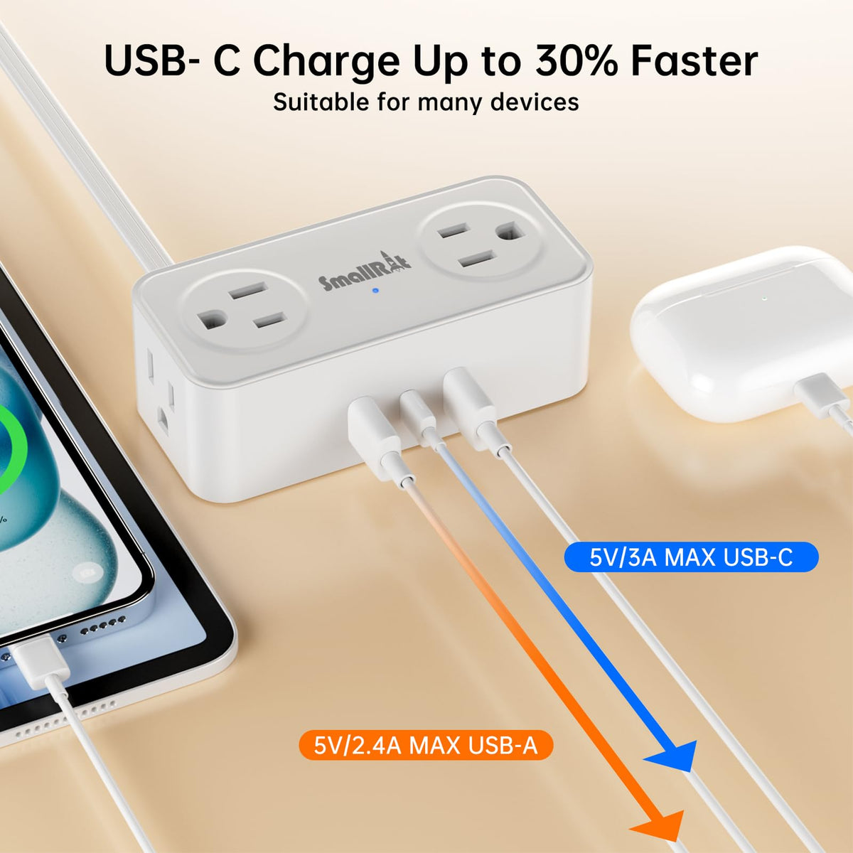 SMALLRT flat plug at 45-degree angle sits flush against the wall.