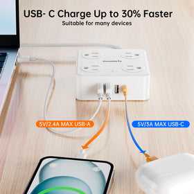 SMALLRT flat plug power strip compact-design fits slim spaces behind furniture.