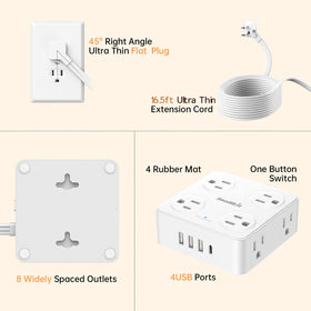 SMALLRT flat plug power strip travel-friendly option for dorms and trips.