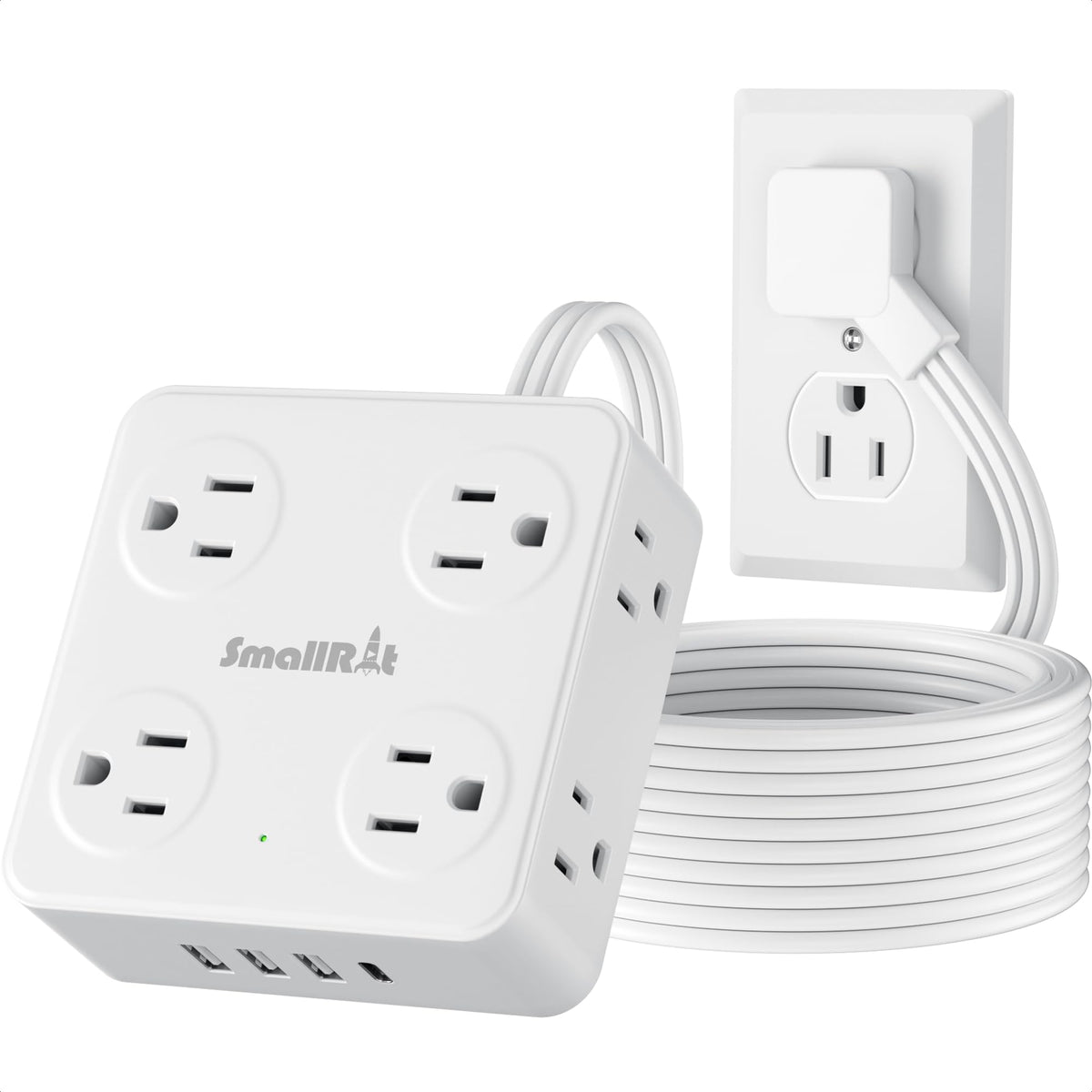SMALLRT flat plug power strip wall-mount enables flush installation and clutter-free spaces.