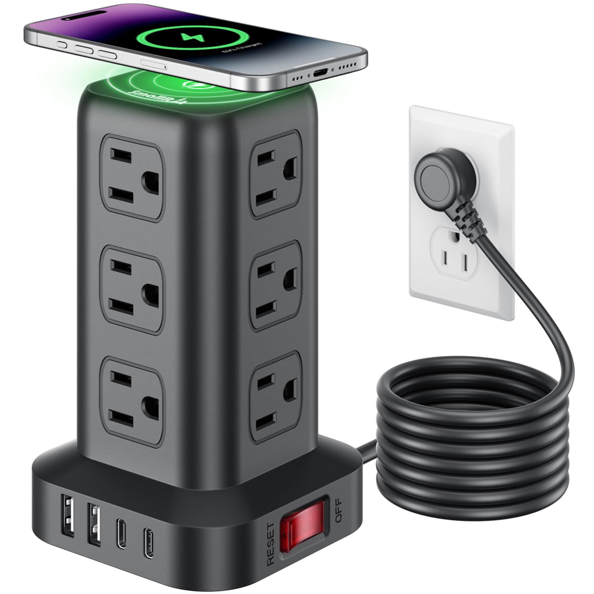 SMALLRT front tower view showing many outlets and organized power
