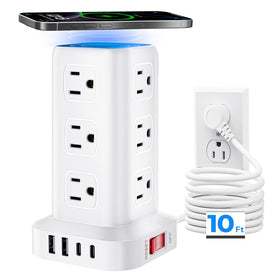 SMALLRT front view tower showing 12 outlets and USB ports for organized power