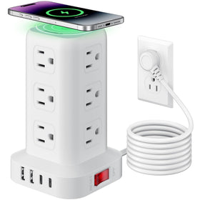 SMALLRT front view of tower showing 12 outlets and stable profile for space saving