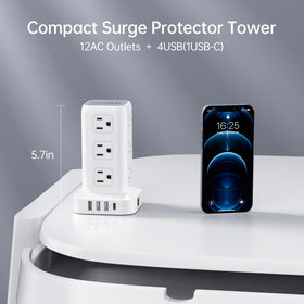 SMALLRT power tower in home office setup powering laptop charger and accessories neatly