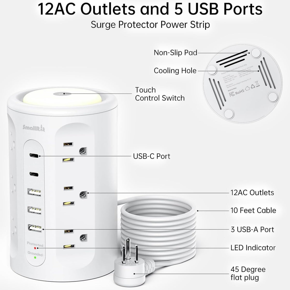 SMALLRT organized cable management reduces clutter while staying within reach.