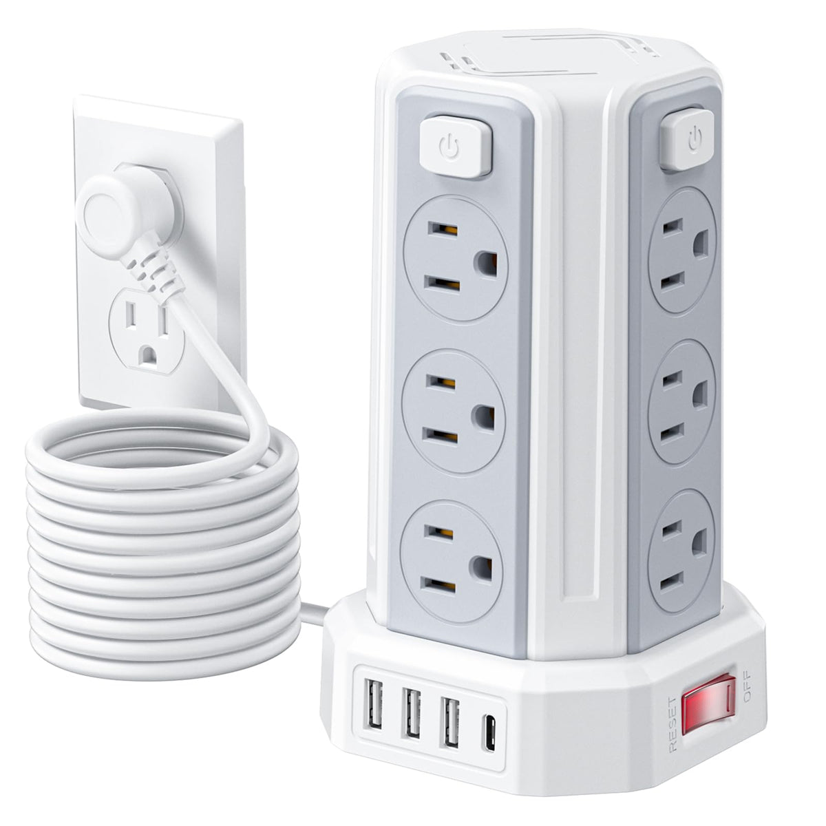 SMALLRT front view showing tower layout and many outlets for organized charging
