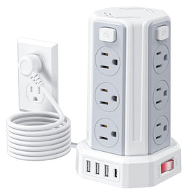 SMALLRT power tower front view showing outlets and compact vertical layout for space saving