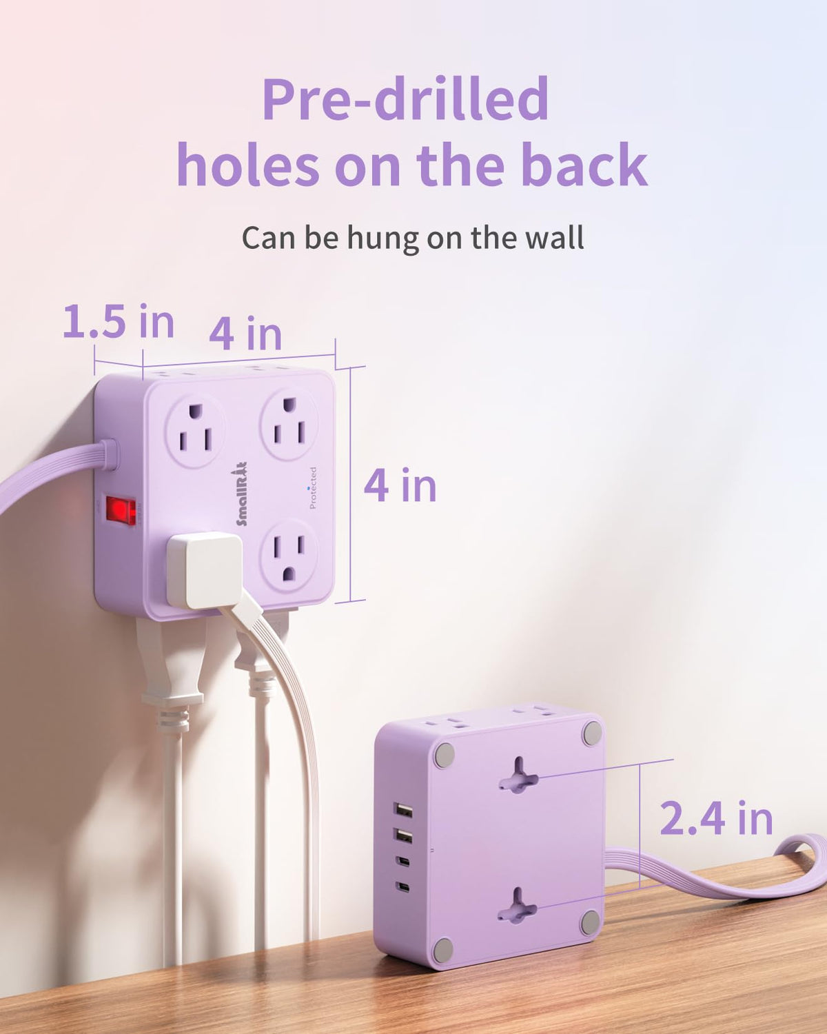 SMALLRT purple power strip adds style and practical charging.