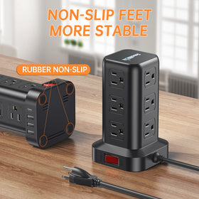 SMALLRT side label closeup showing surge protection rating and safety benefit
