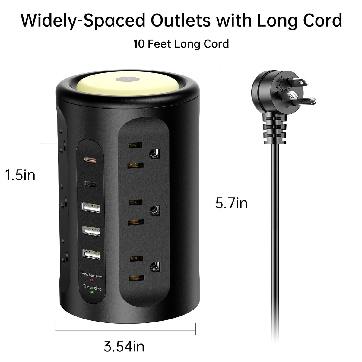SmallRT surge protector tower in dorm or office setup with reliable surge protection.