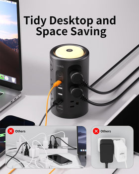 SmallRT surge protector tower night light providing soft ambient glow for late evenings.