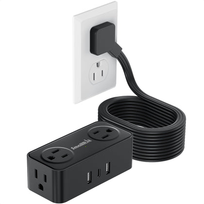 SmallRT thin flat extension cord with USB-C for compact travel charging.