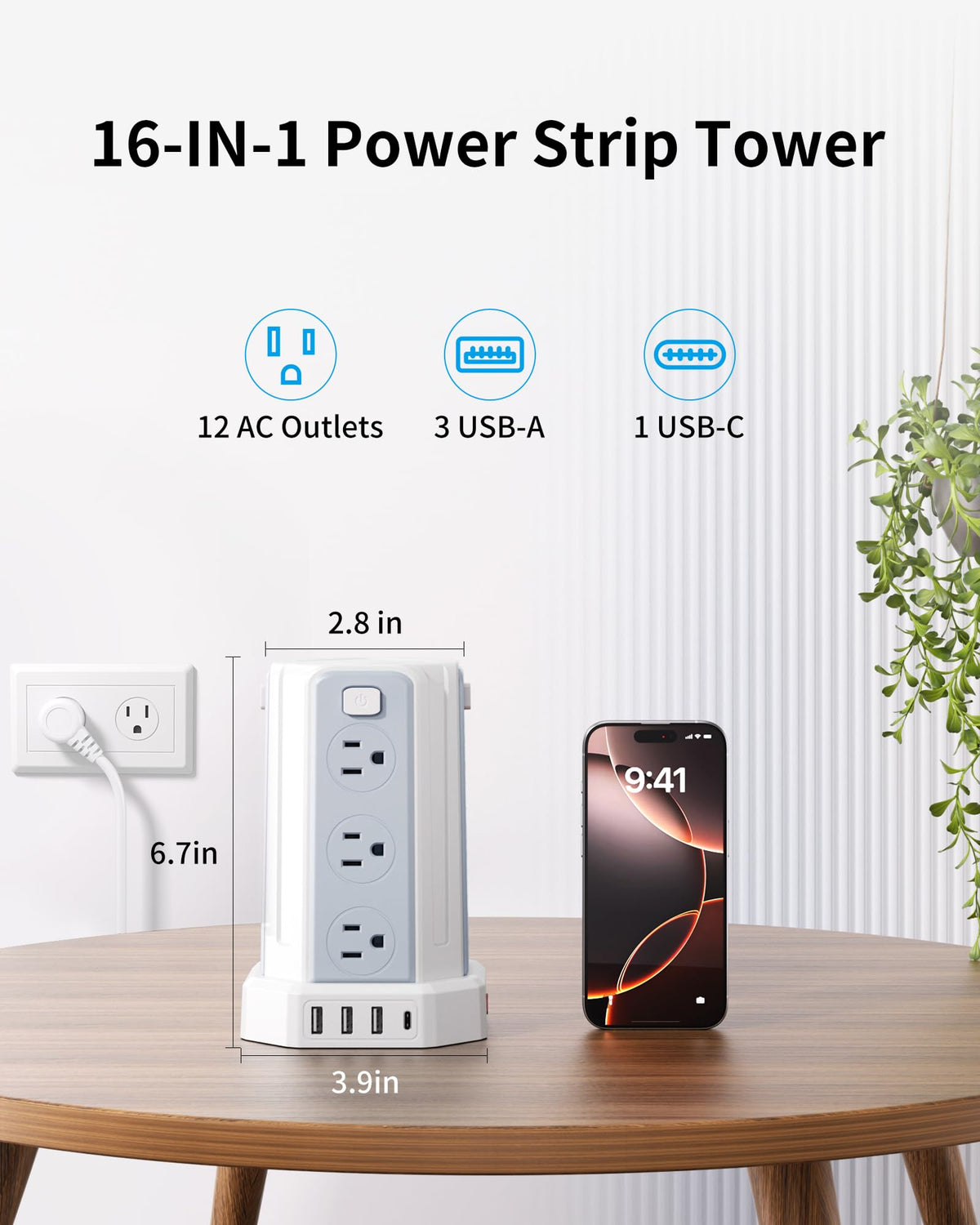 SMALLRT top view revealing 12 AC outlets arranged to fit multiple plugs