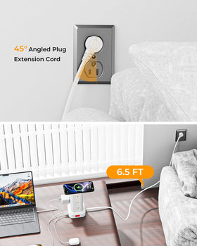 SMALLRT flat 45-degree plug and 6.5ft cord fitting flush to wall for tight spaces