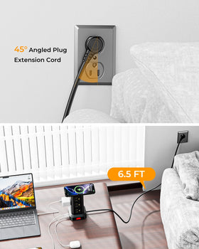 SMALLRT flat 45‑degree plug and 6.5ft cord for tight spaces and flexible placement