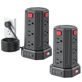 SMALLRT tower front view showing 12 outlets and neat charging benefit