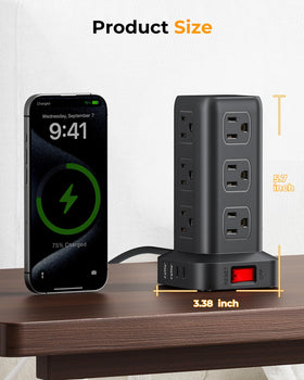 SMALLRT tower powering laptop, phone, lamp in a tidy desk setup for convenience