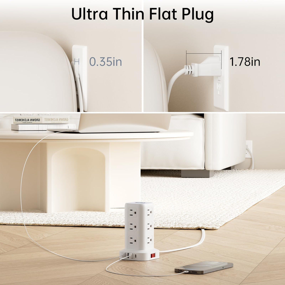 SMALLRT USB and AC side detail highlighting fast-charge ports and easy access