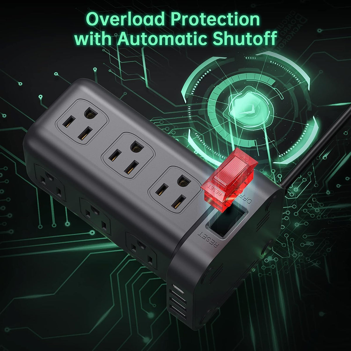 SMALLRT closeup of 4 USB ports including USB-C delivering smart fast charging