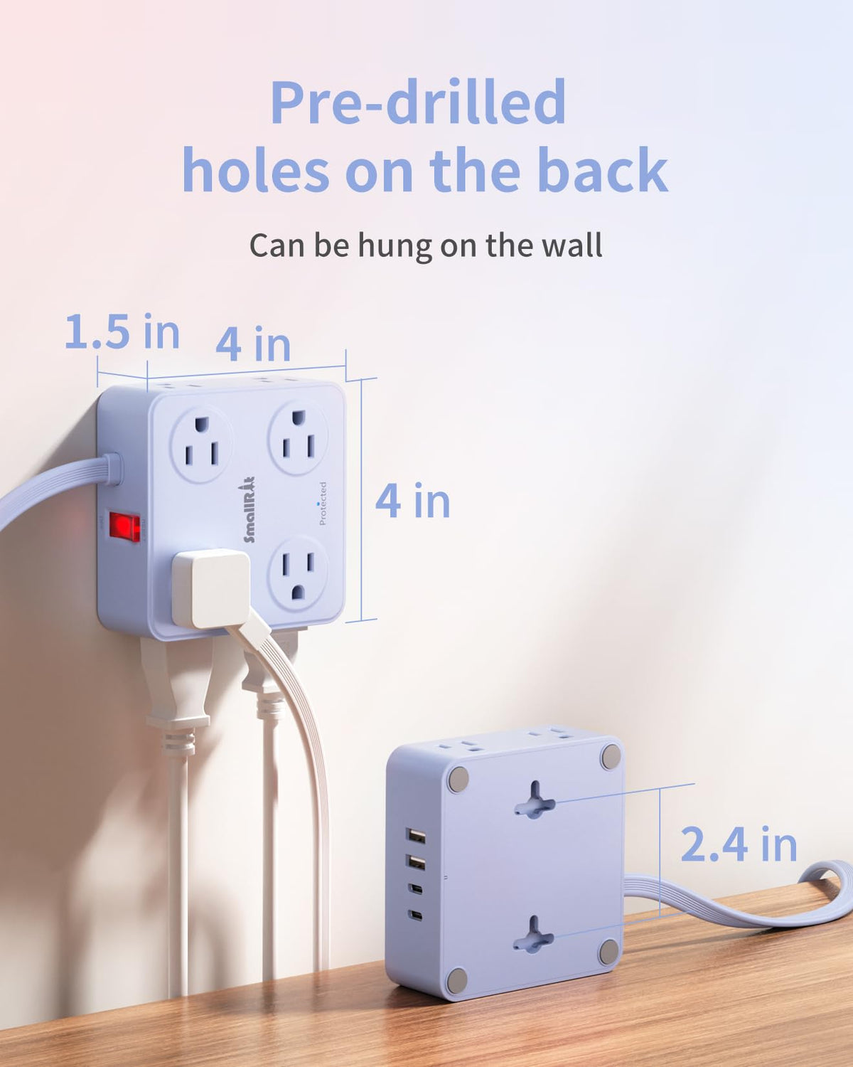 SmallRT blue power strip adds modern style to home or office.