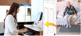 Smart Caregiver gray floor mat sensor placed by bedside reduces trip risk