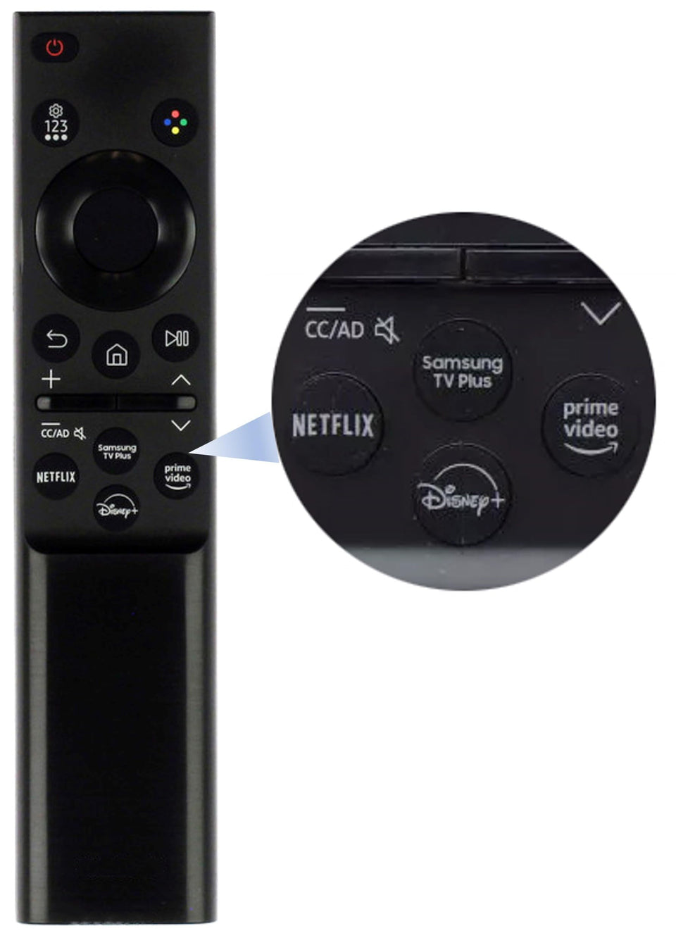 Smartby BN59-01457A front view showing full button layout and ergonomic shape for easy control